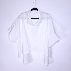 WJ MARTIN Boxy Hi-Lo Blouse White Cowl Neck Short Sleeve Women's 44/US 8